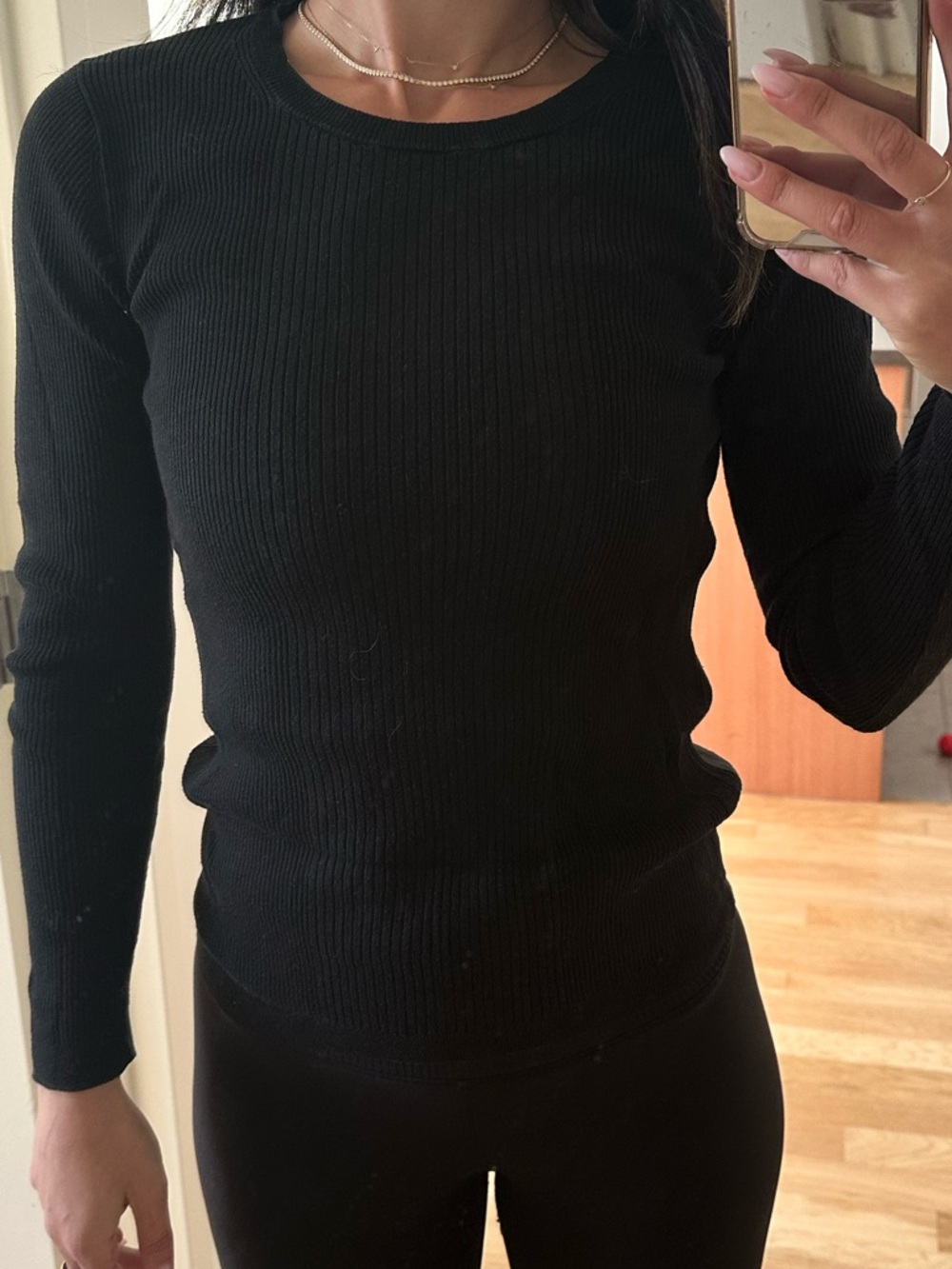 Black Ribbed Long-Sleeve Sweater